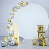 Lofaris Round Fabric White Backdrop with Iron Arch Stand for Party Decor